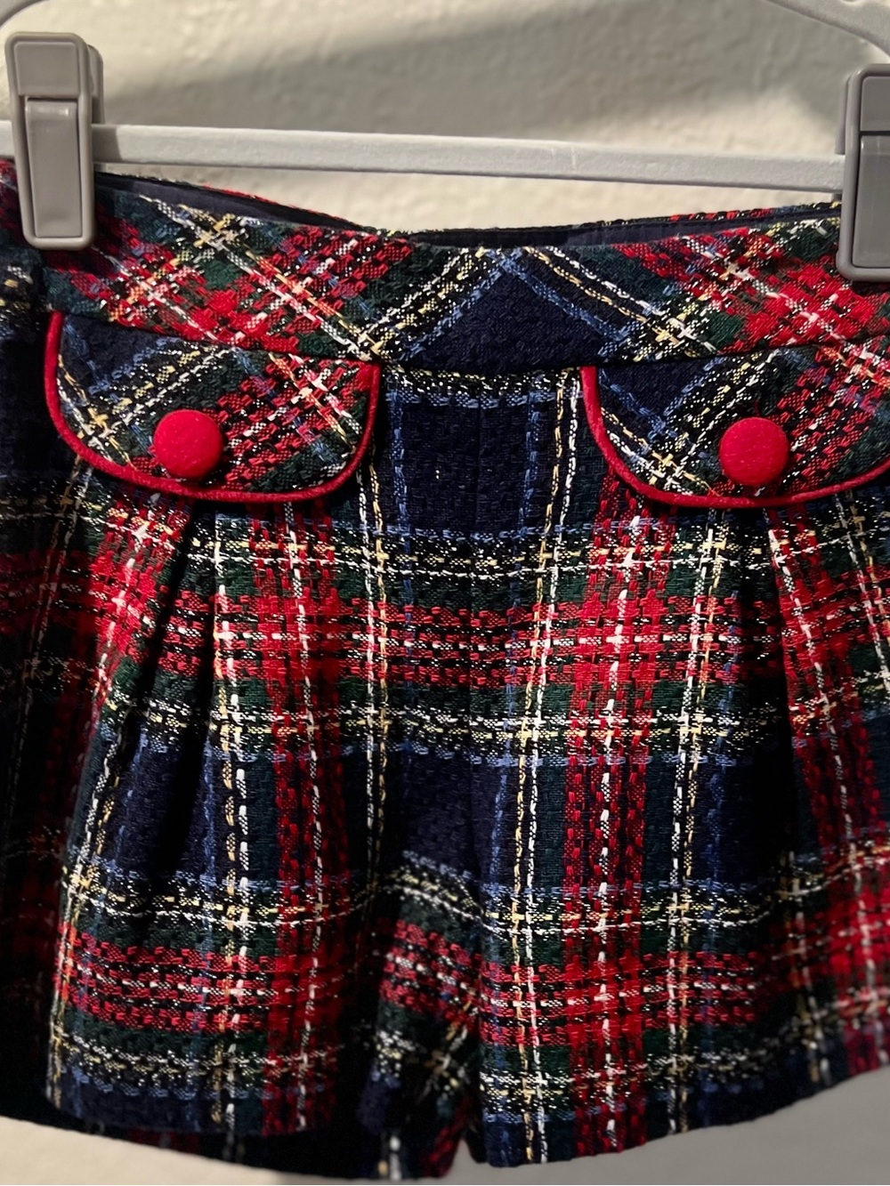 Girl Plaid Tweed Shorts with Red Trim